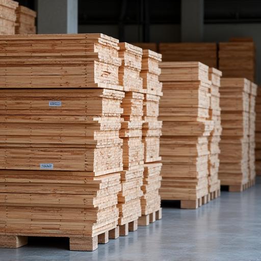 Cataste di legname di larice certificato nel magazzino di Larice Legno.